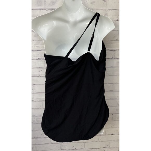 Lands End Size 26W Tummy Control One Shoulder One Piece Swimsuit Black Slimming - Picture 3 of 6